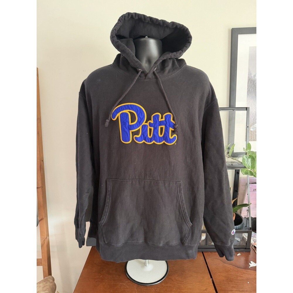 VTG 90s Champion Reverse Weave Pitt Panthers Hoodie Adult 2XL Black Long Sleeve
